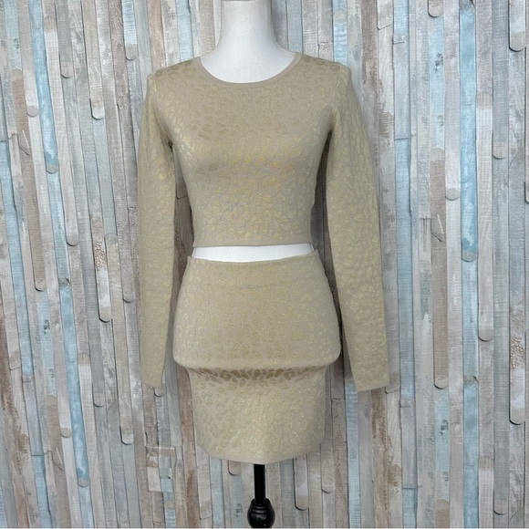 Aritzia XXS Sunday Best Volpe Metallic Gold Sweater Top Skirt 2 Pc Set $176 - Picture 1 of 11